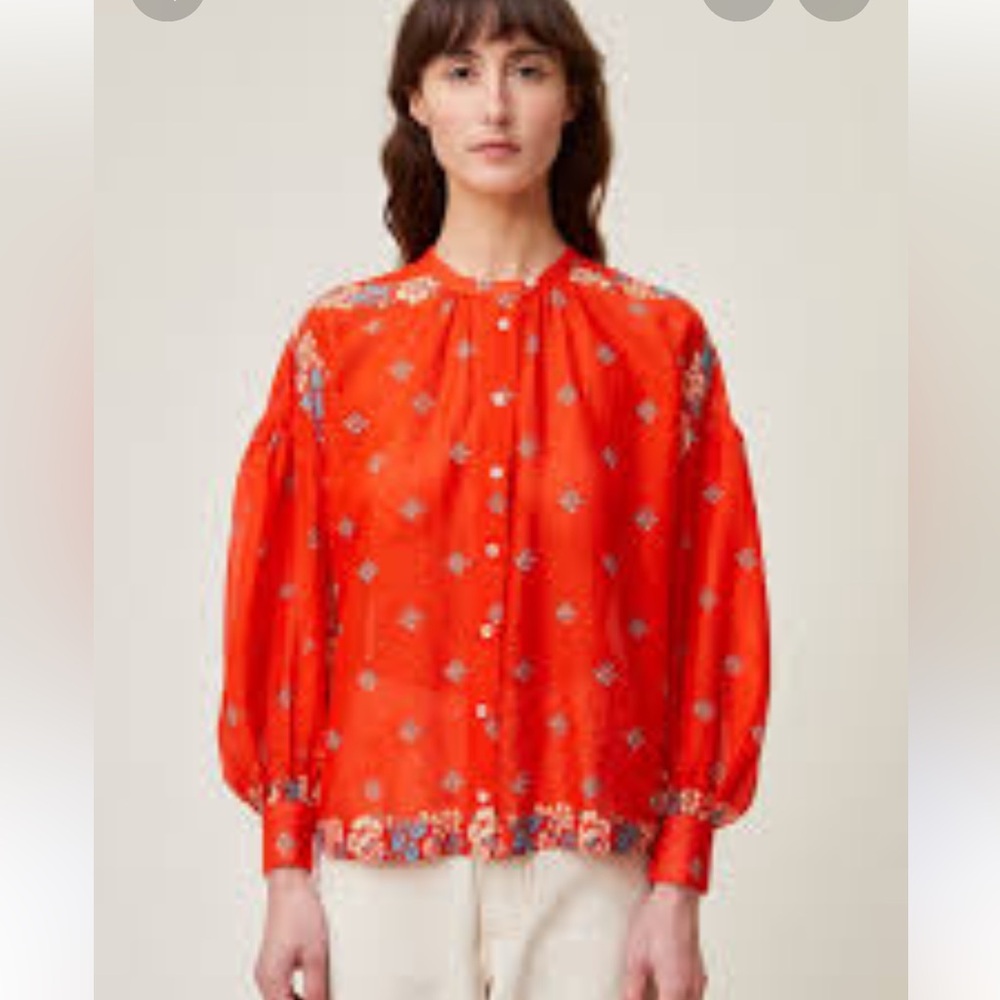 $255 MOISMONT size M Viviane Top no. 732 Orange Floral Mois Mont Sold Out